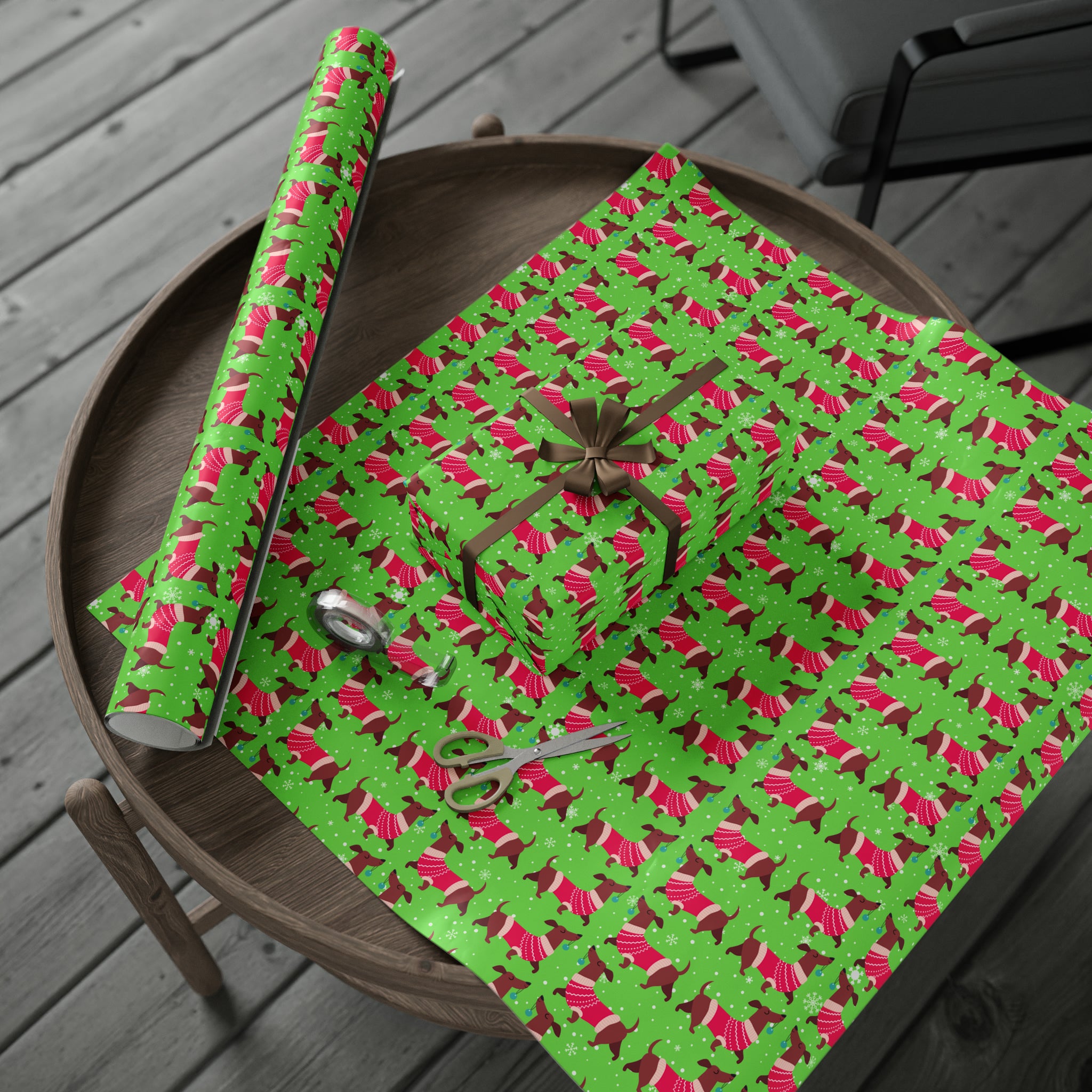 Dachshund Sweater on Green | Wrapping Paper Birthday Gift Holiday