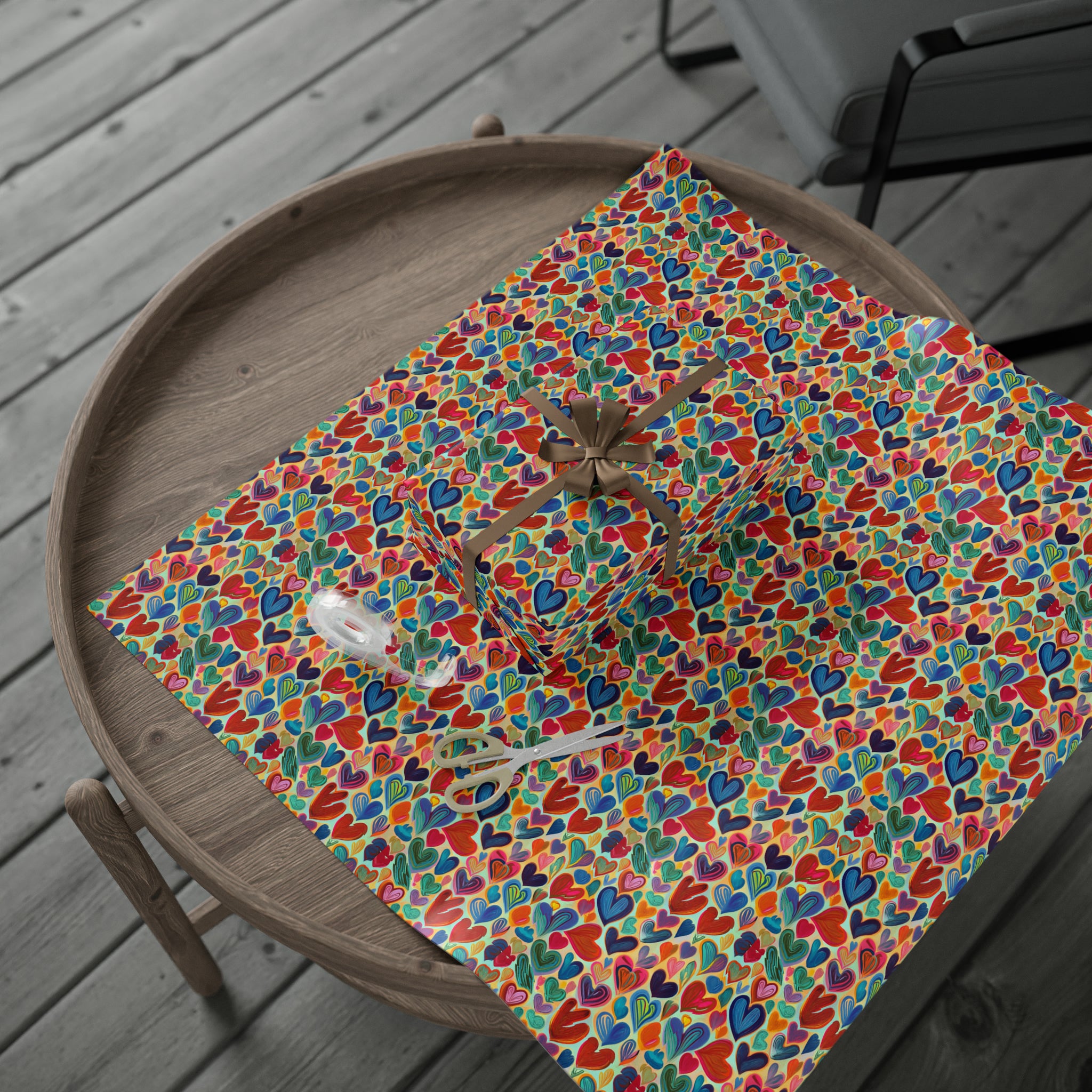 Art Deco - Hearts Red Blue | Wrapping Paper Birthday Gift Holiday