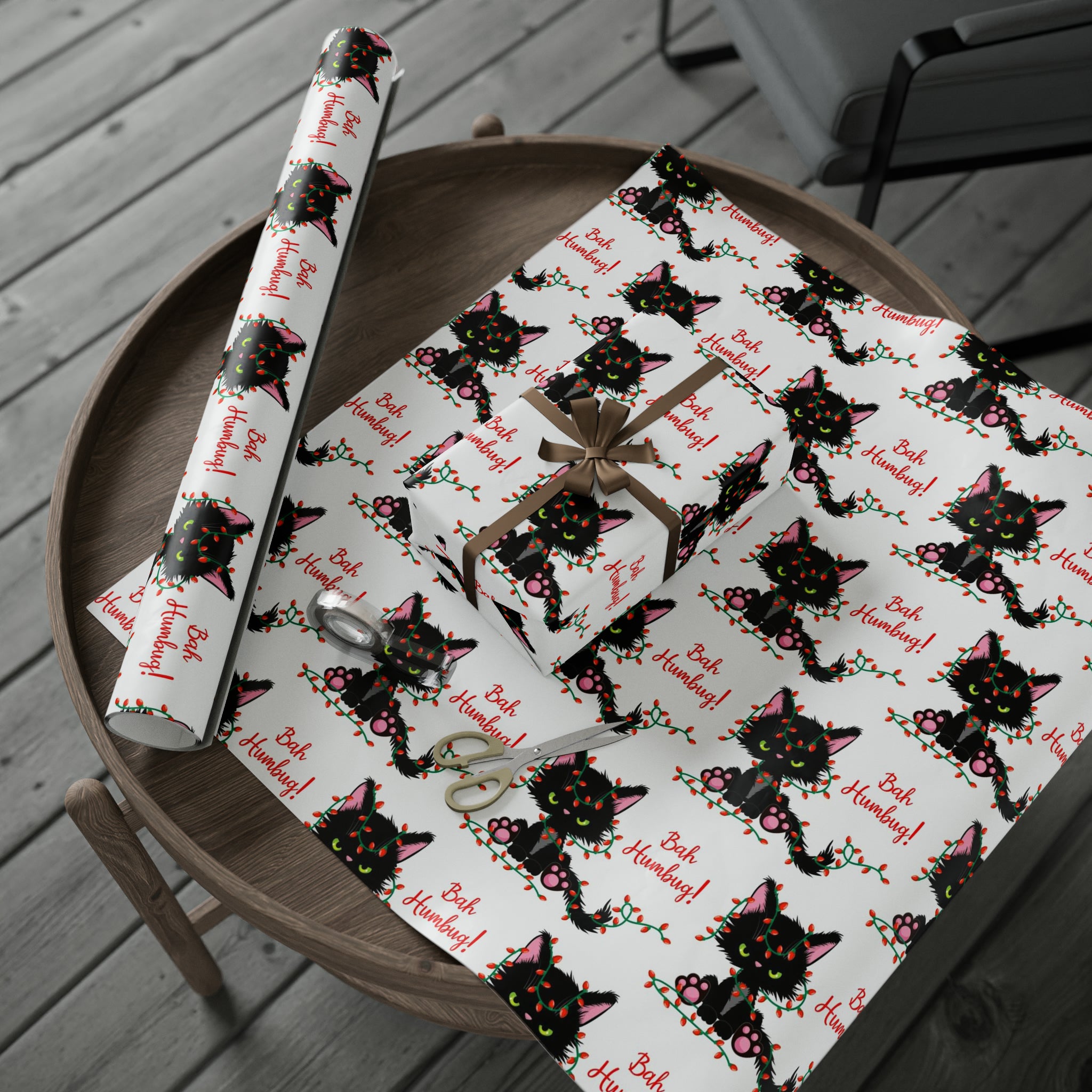 Angry Cat Bah Humbug | Wrapping Paper Birthday Gift Holiday