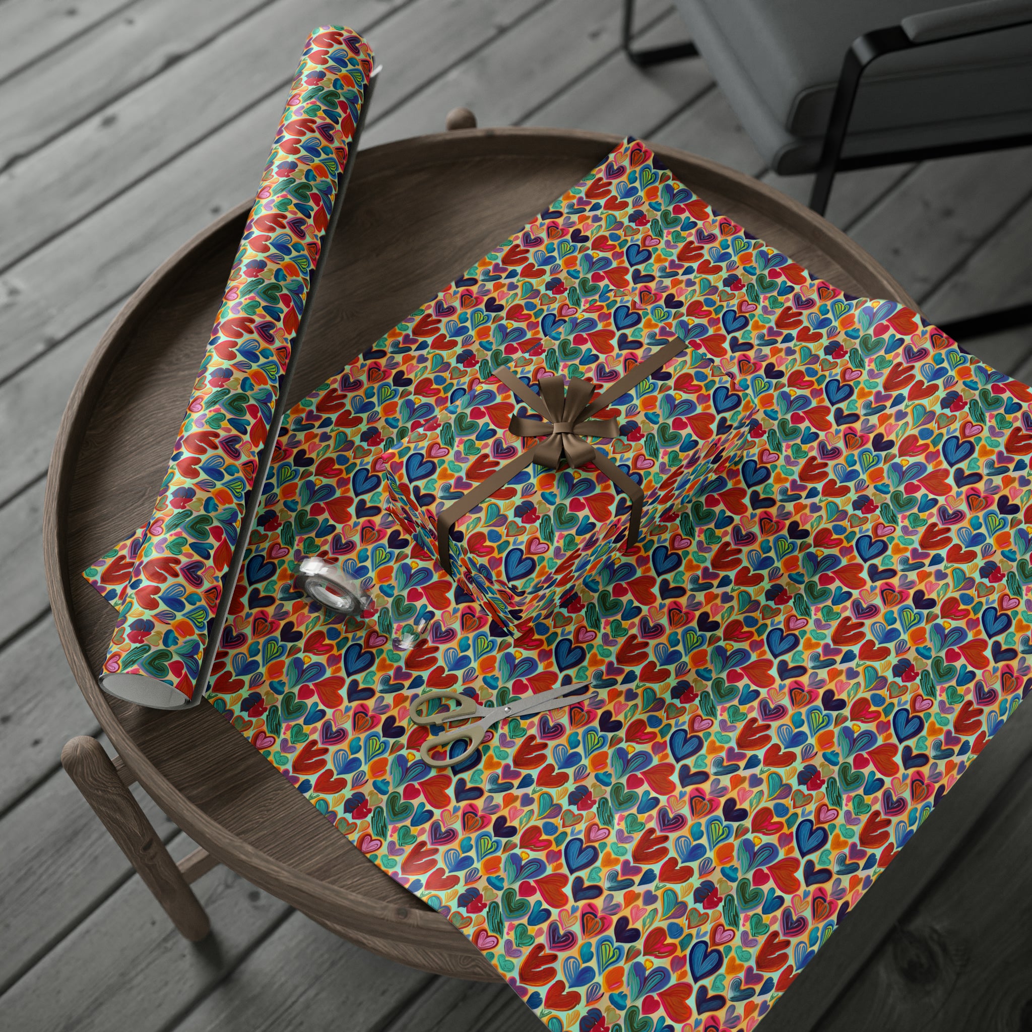 Art Deco - Hearts Red Blue | Wrapping Paper Birthday Gift Holiday